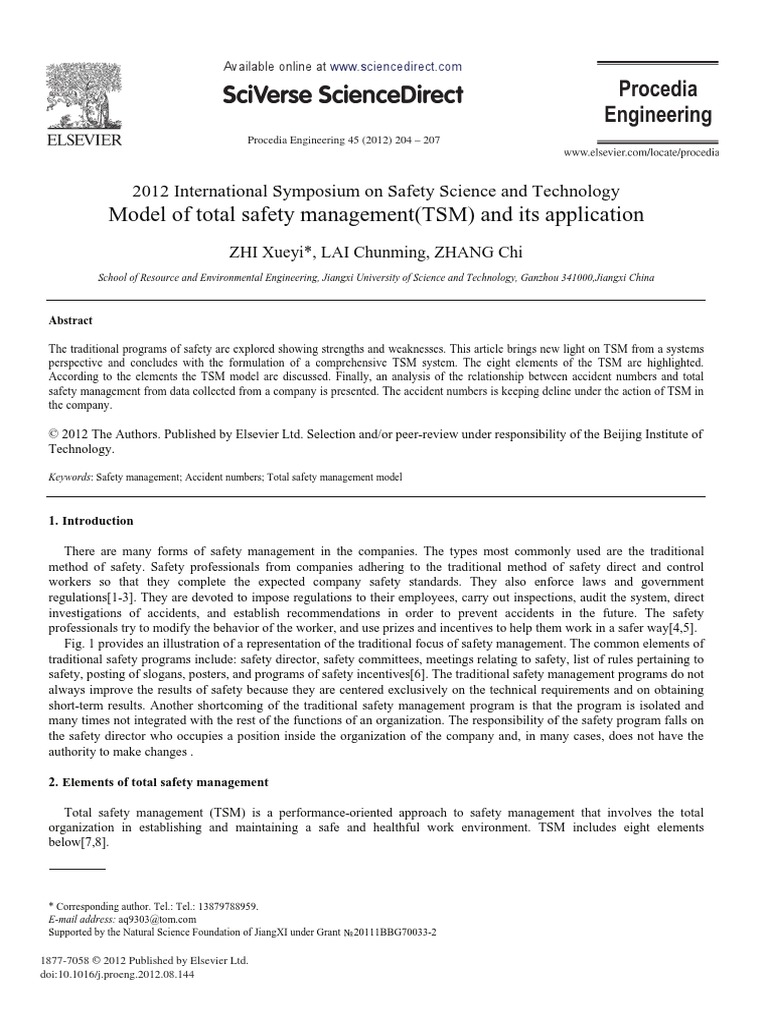 Model of Total Safety Management (TSM) and Its Application PDF