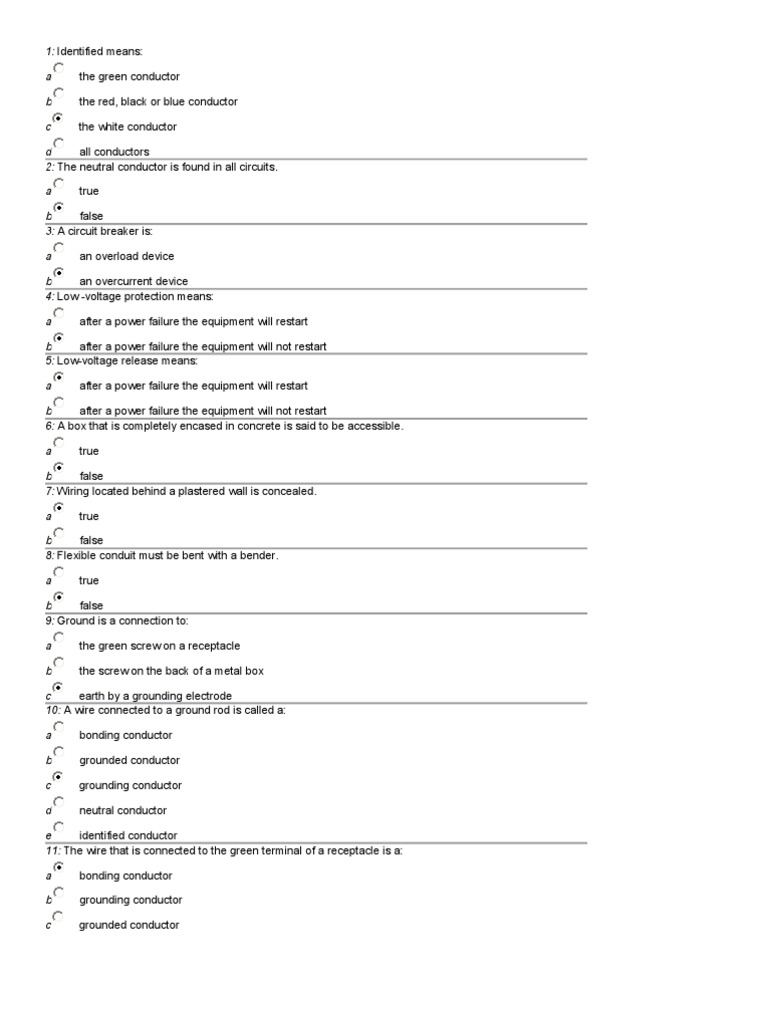 Electric Code Quiz 1 PDF Equipment Electricity