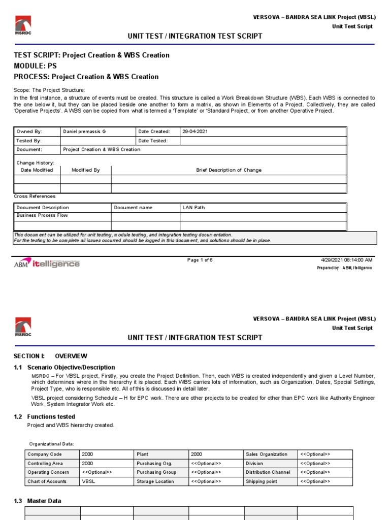 WBS Creation for VBSL Project Testing | PDF | Unit Testing | Business ...