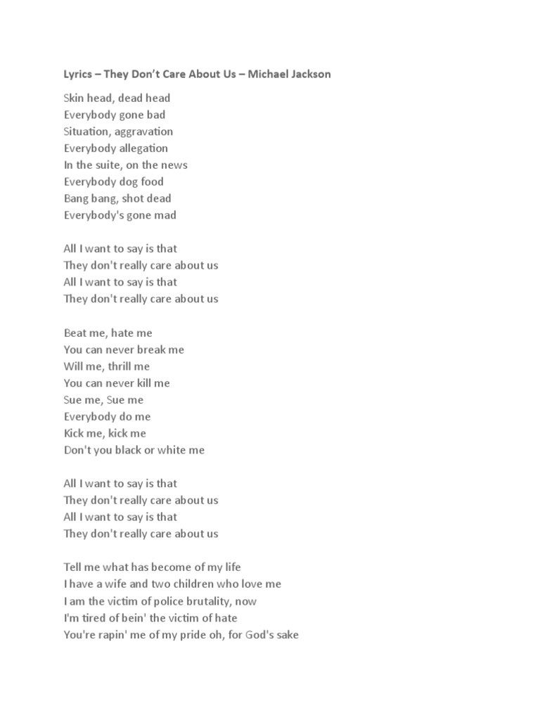 Lyrics - They Don'T Care About Us - Michael Jackson | PDF