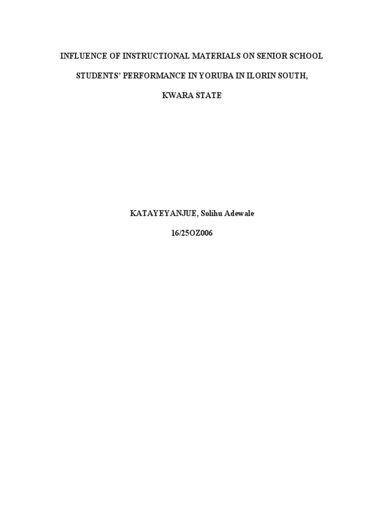 INFLUENCE OF INSTRUCTIONAL MATERIALS ON YORUBA LEARNING PDF