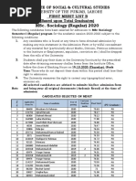 Msc. Sociology (Regular) 2020: University of The Punjab, Lahore