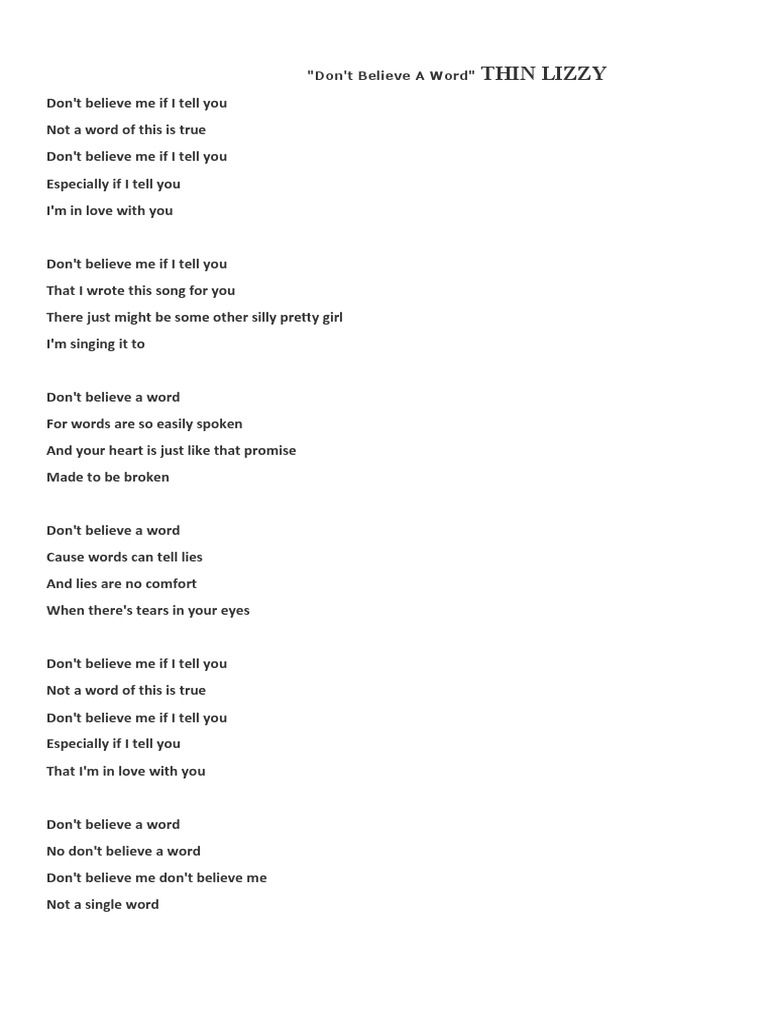 Don T Believe A Word Thin Lizzy | PDF