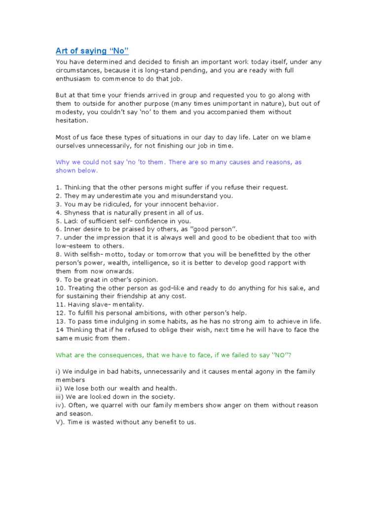 Art Of Saying No Pdf Behavioural Sciences Psychology
