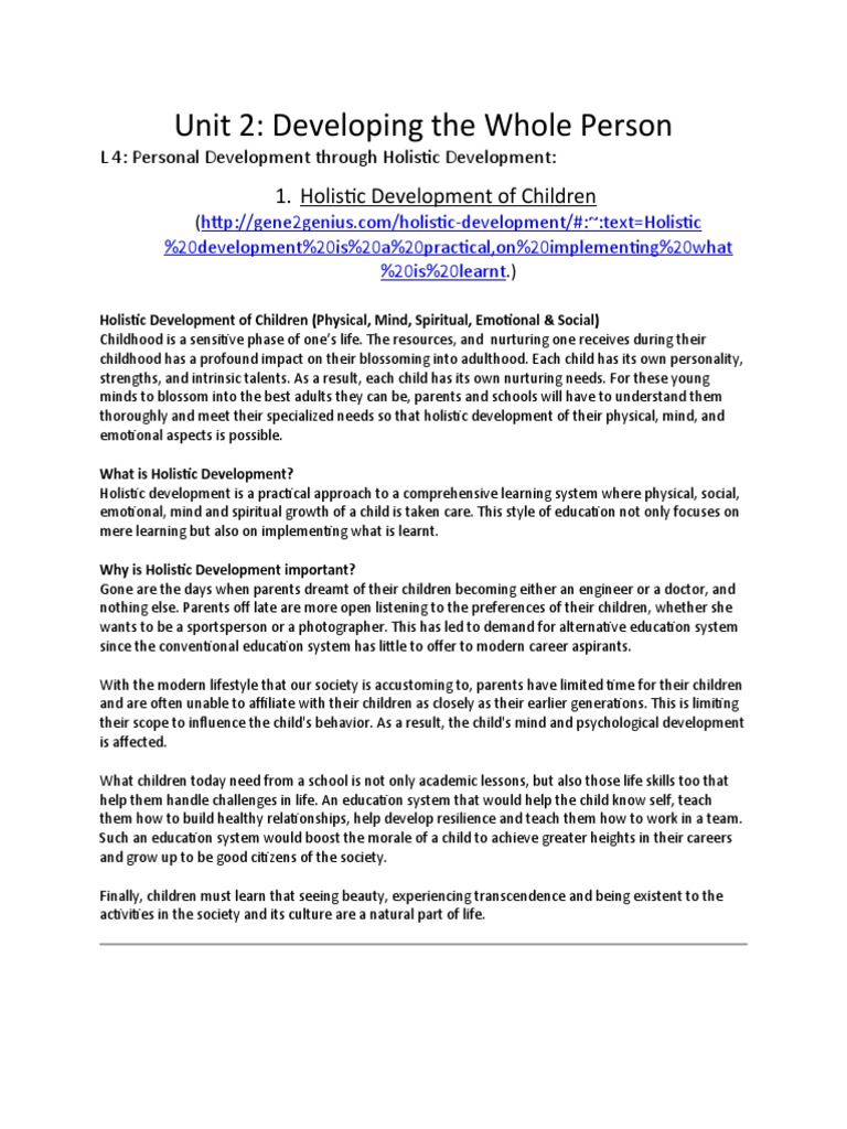 Developing the Whole Person Through Holistic Development | PDF ...