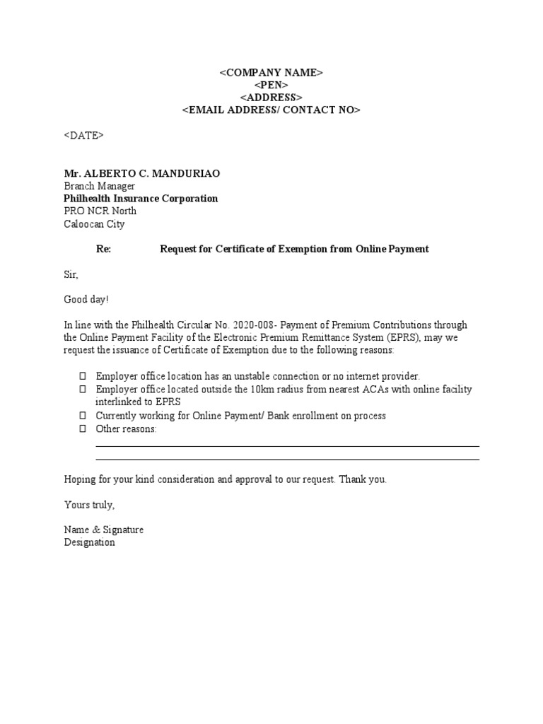 Sample Template For Exemption Certificate PDF