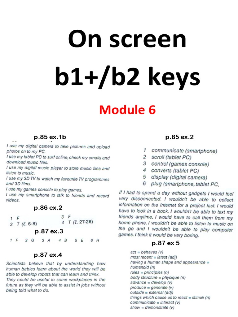 On Screen b1 b2 Keys Module 6 | PDF