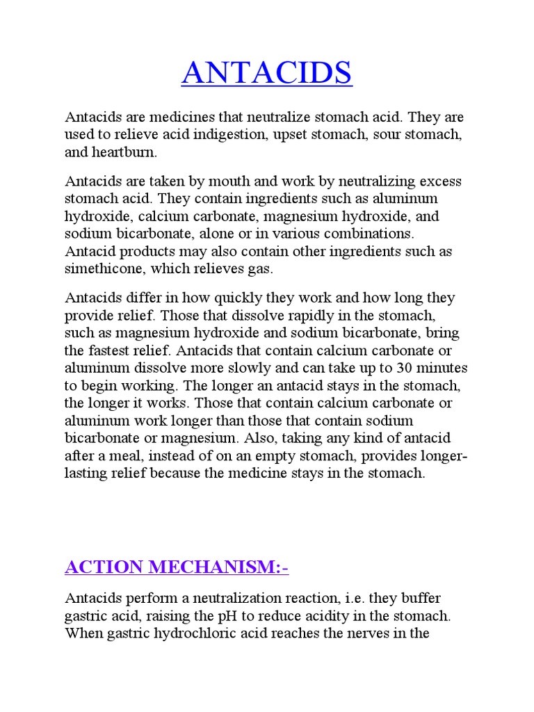 Antacids Action Mechanism PDF Heartburn Indigestion
