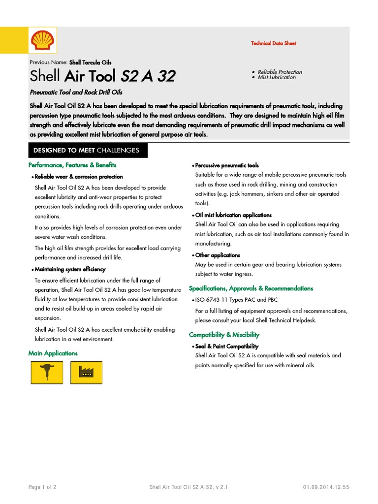 Shell Air Tool S2 A 32 Performance, Features & Benefits PDF Drill