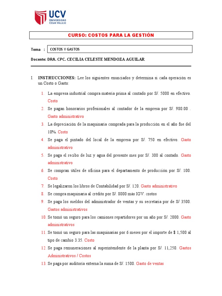 Costos y Gastos en Contabilidad | PDF | Contabilidad y Auditoria ...