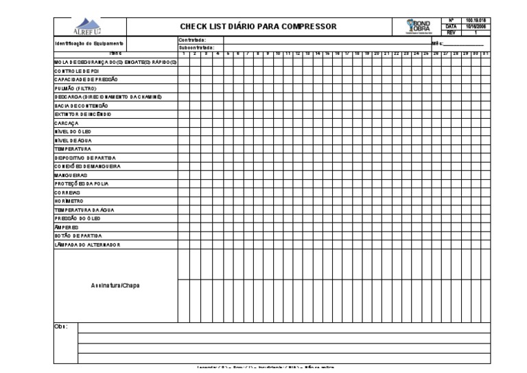 Check List Diário para Compressor | PDF