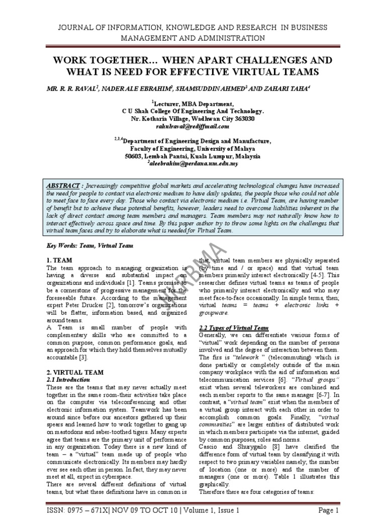 Work Together When Apart Challenges and What Is Need For Effective ...