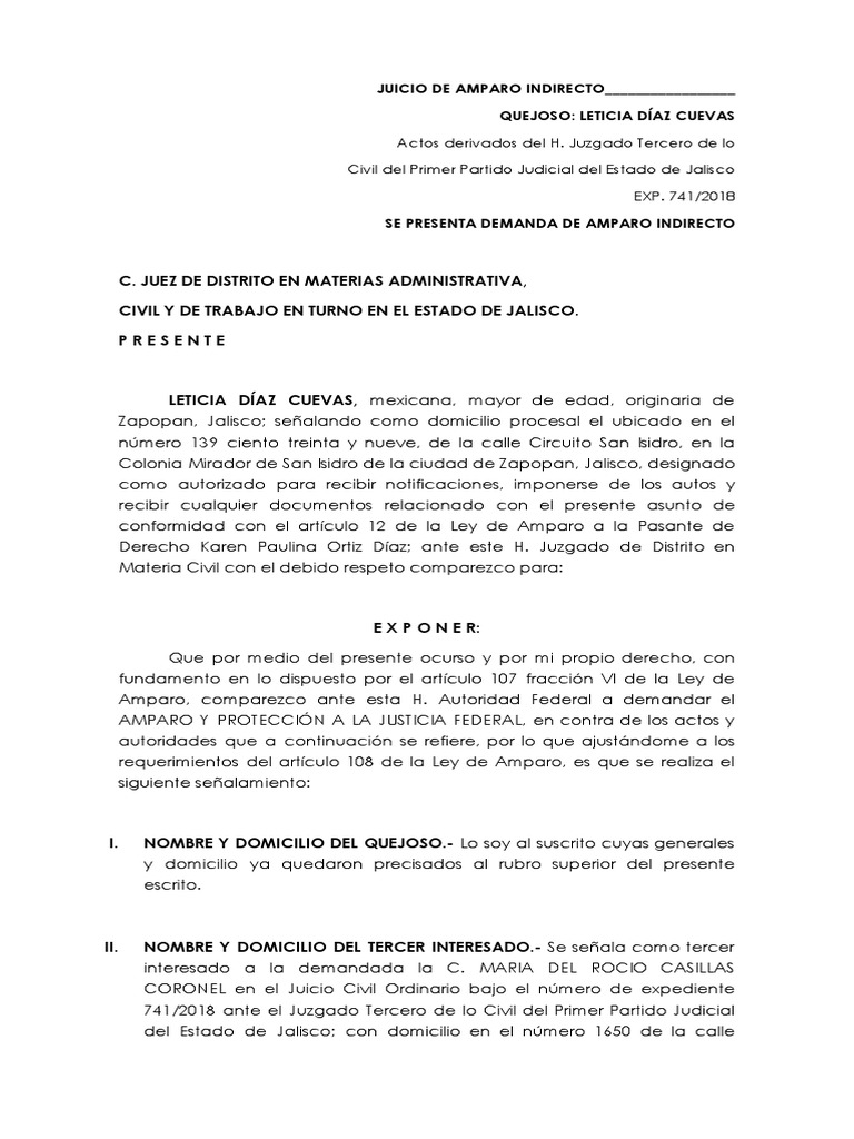 Demanda de Amparo Indirecto en Jalisco | PDF | Caso de ley | Sentencia ...