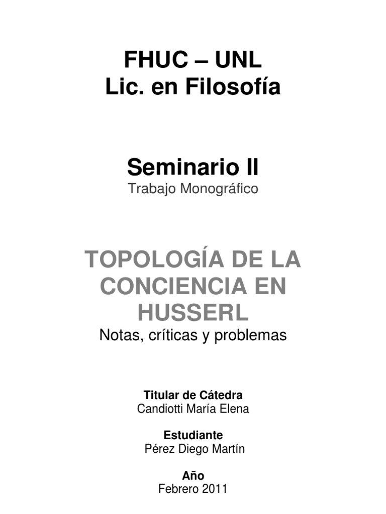 Husserl y La Topología de La Conciencia Descargar gratis PDF Edmund