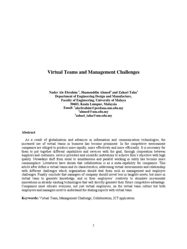 Virtual Teams: Management Challenges Explained | PDF | Innovation ...