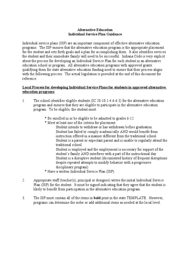 Alternative Education Individual Service Plan Guidance | PDF | Goal ...