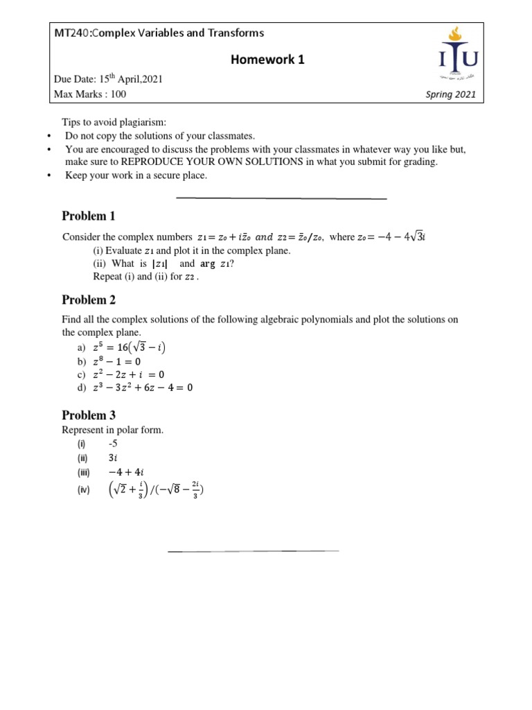 Complex Variables Homework 1 | PDF | Teaching Methods & Materials