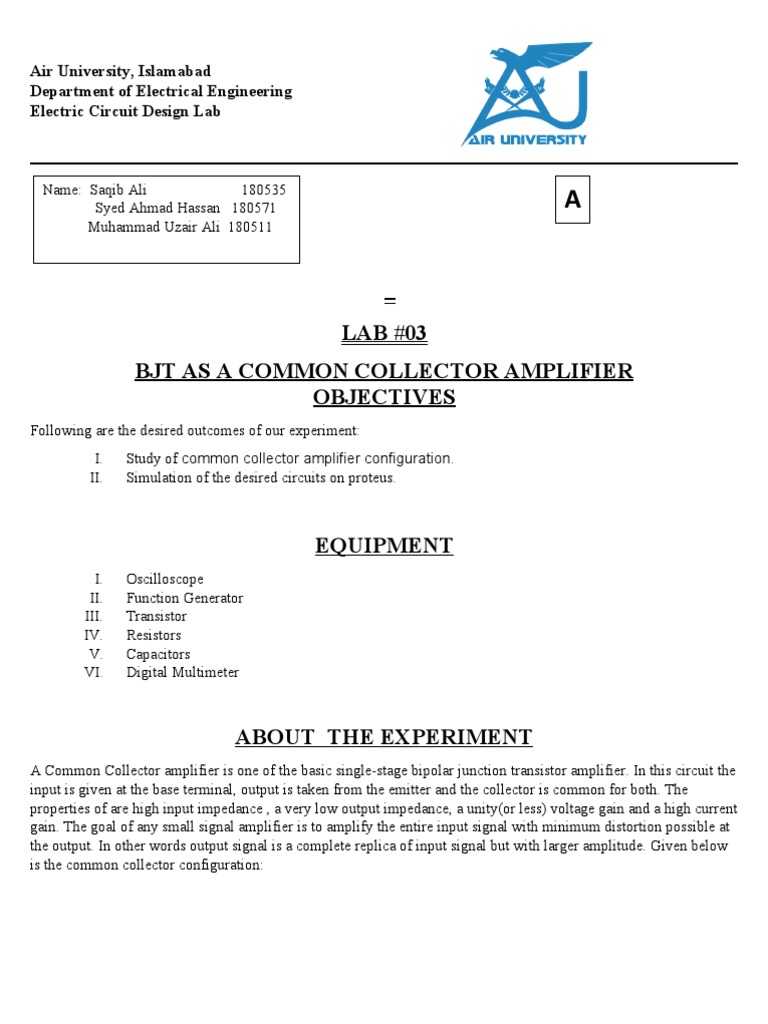 Ecd Lab Report 3 PDF Amplifier Bipolar Junction Transistor