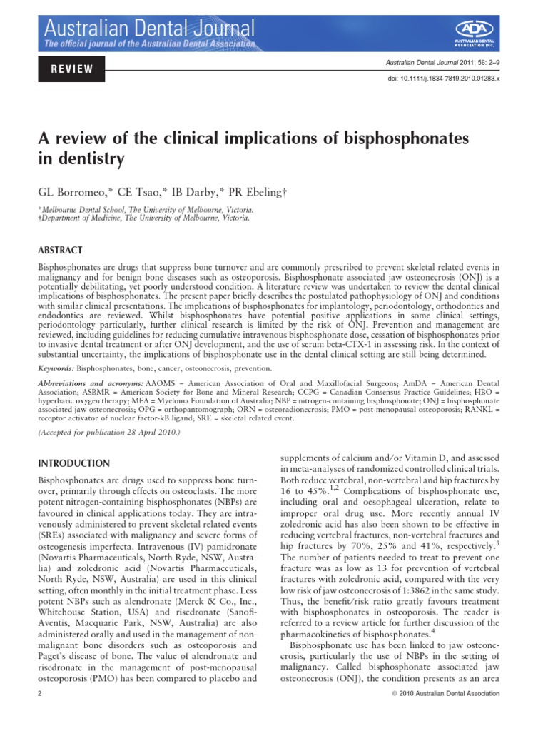 A review of the clinical implications of bisphosphonates Dental