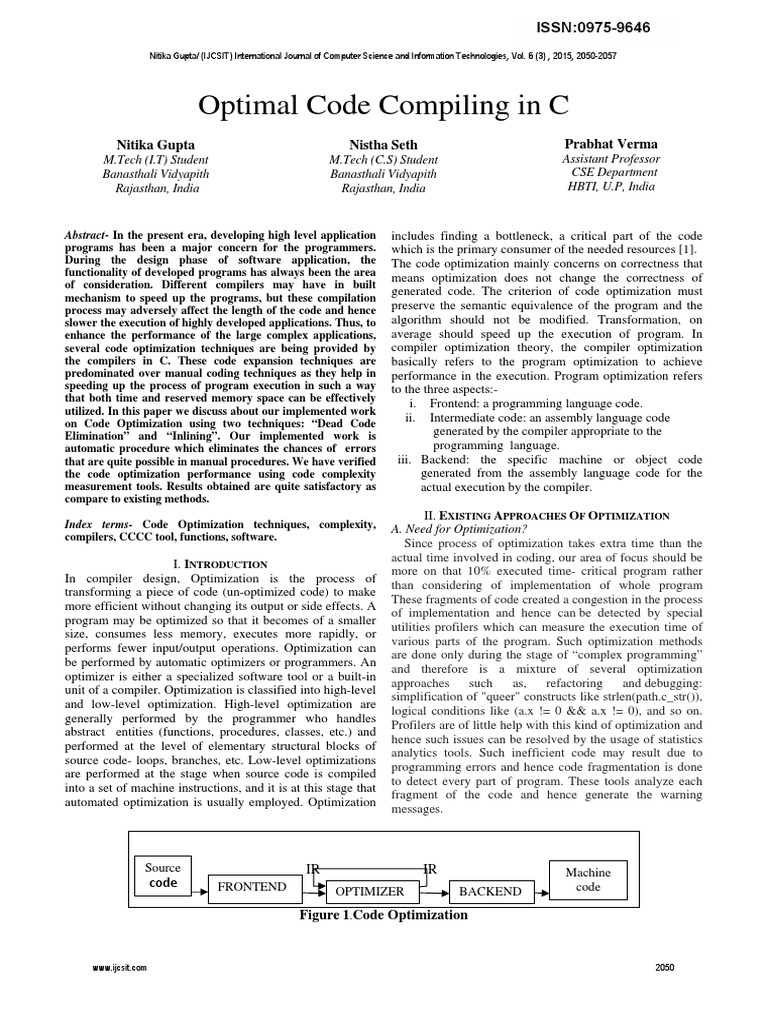 Optimal Code Compiling in C: Enhancing Program Performance Through Dead ...