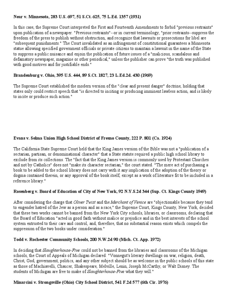 First Amendment Cases PDF First Amendment To The United States