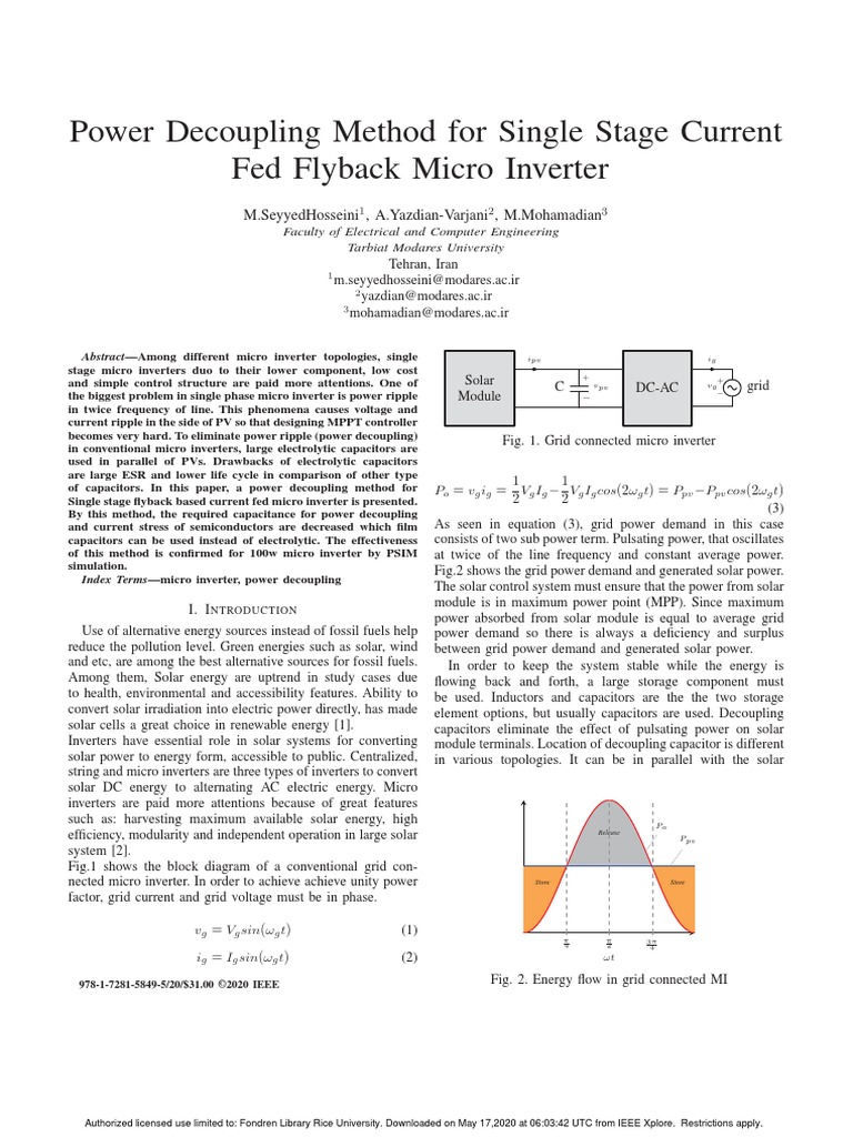 Power Decoupling Method For Single Stage Current Fed Flyback Micro ...