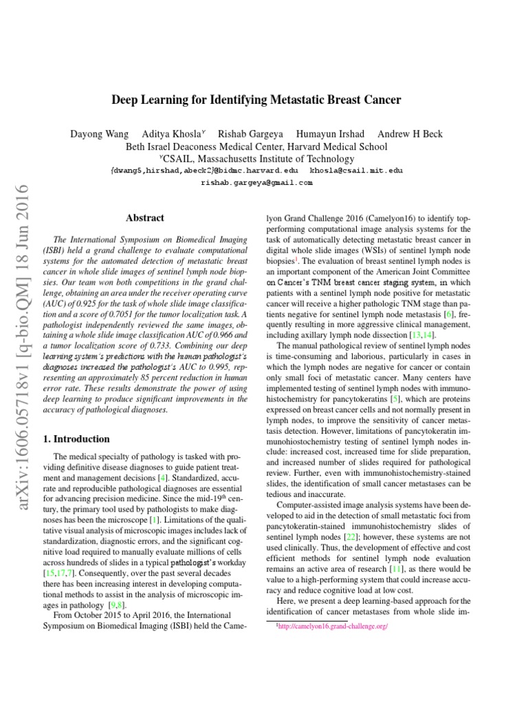 Deep Learning for Breast Cancer Detection | PDF | Pathology | Metastasis