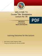 Welcome To Course Title: Biostatistics Lecture No: 05: Bilal Ahmed Hajvery University (HU)