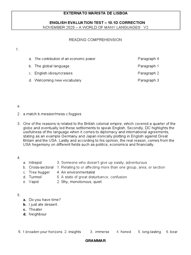 English Language Exam Correction | PDF | English Language | Human ...