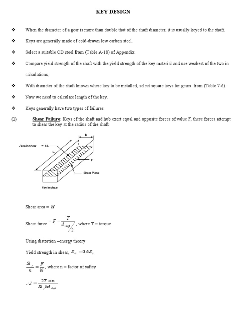 Calculating the Proper Dimensions of a Gear Key to Prevent Shear and