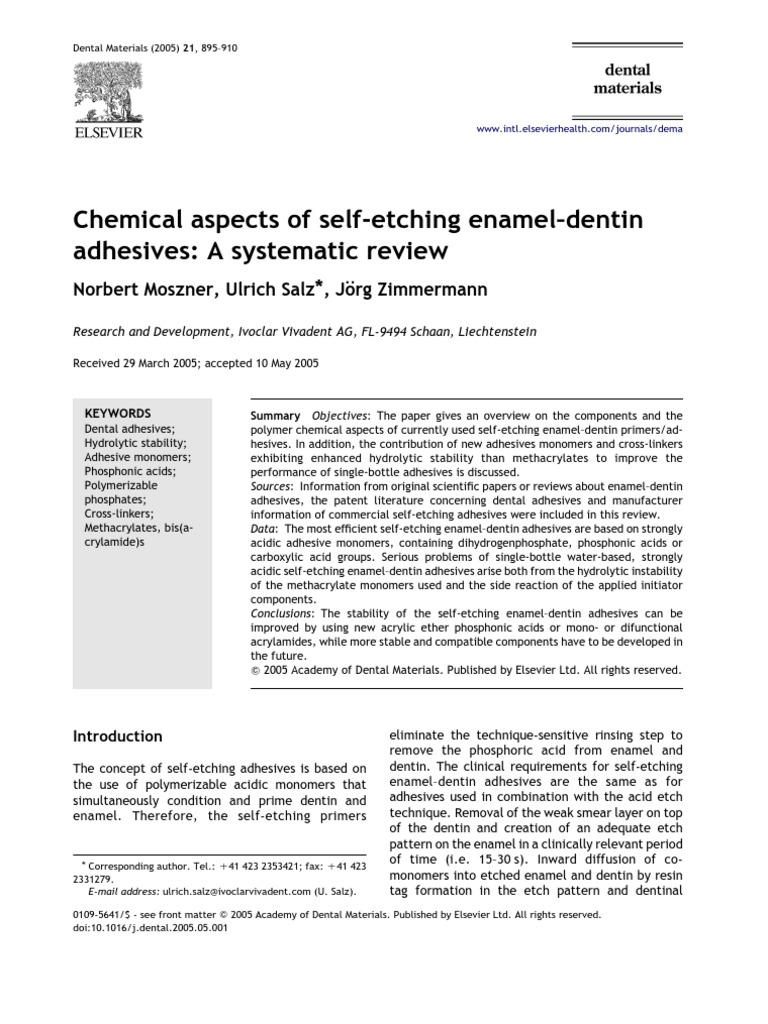 Chemical Aspects of SelfEtching EnamelDentin Adhesives A Systematic