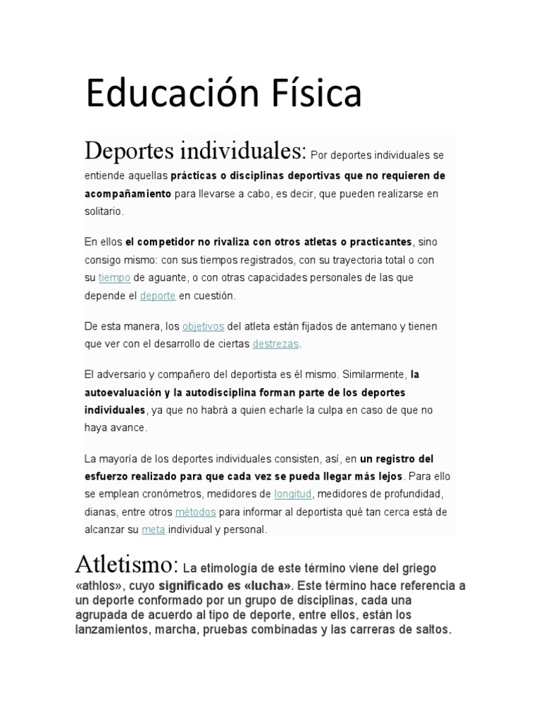 Educación Física | PDF | Deporte del atletismo | Deportes individuales