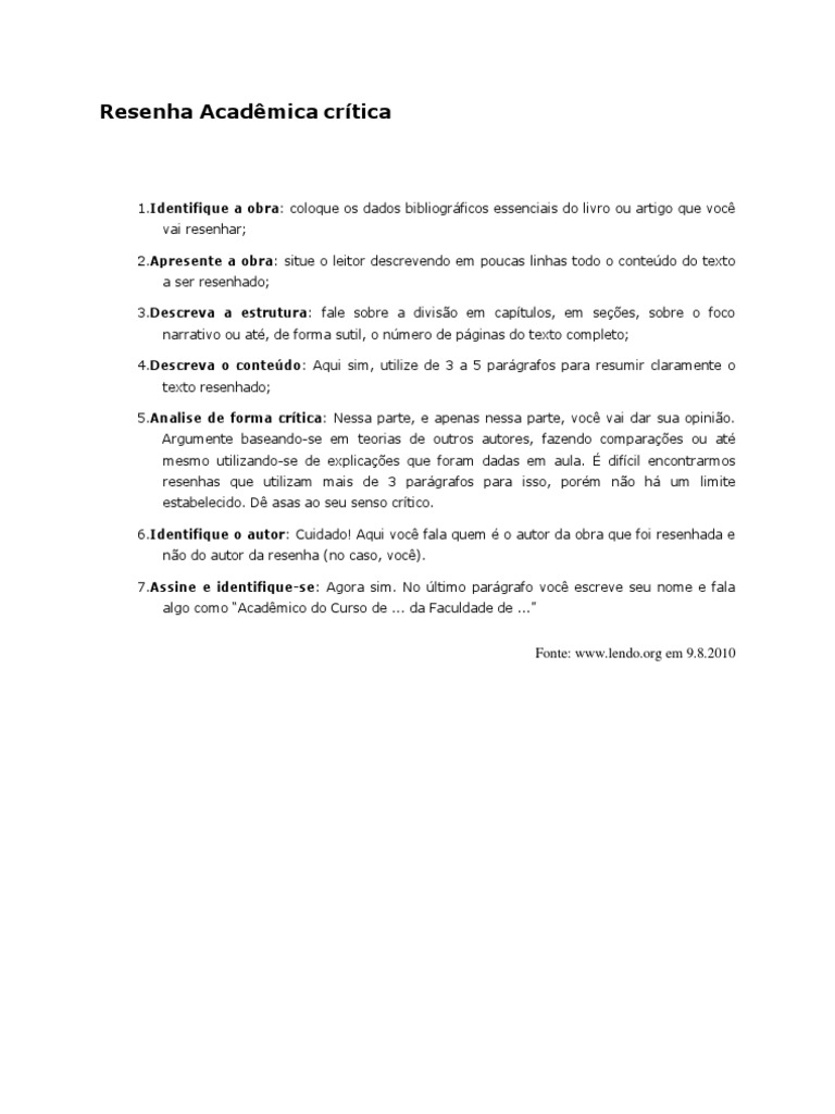 Modelo Resenha Acadêmica Crítica | PDF | Autor