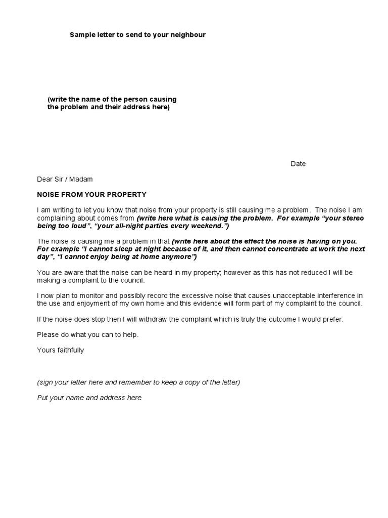 Noise Complaints Letter PDF