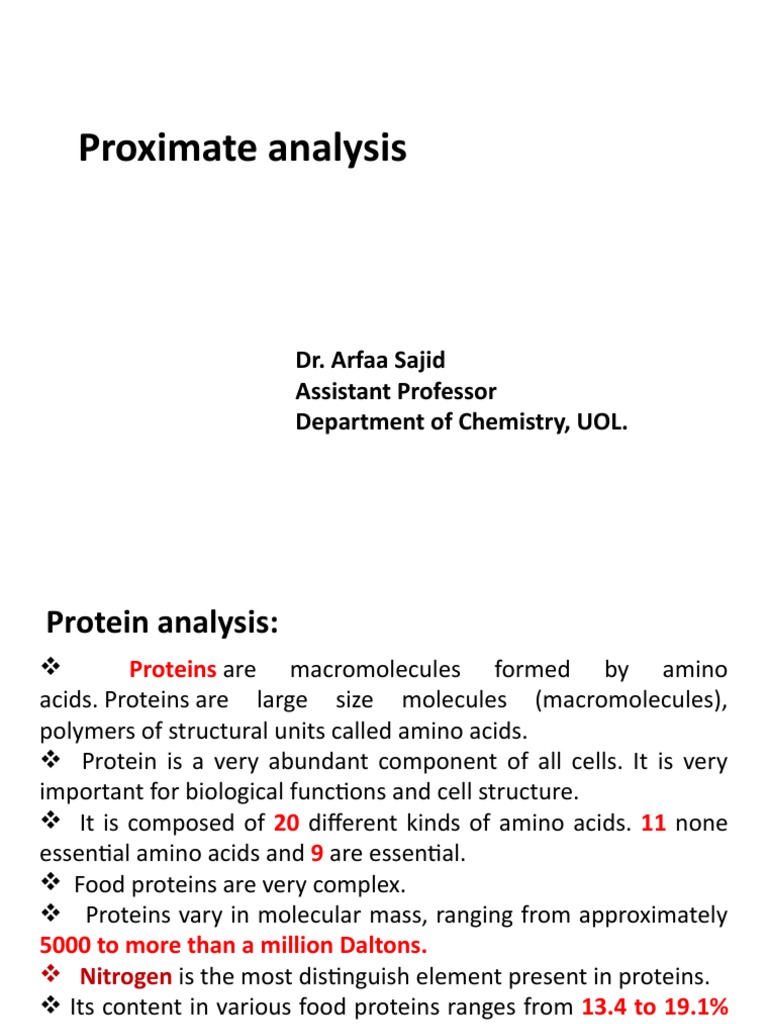 Analysis of Protein Content Through Proximate and Kjeldahl Methods PDF Amino Acid Ammonia