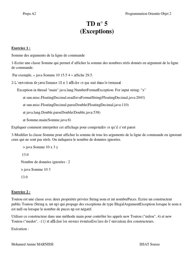 Exercices sur les Exceptions en Java | PDF | Java (Langage de ...