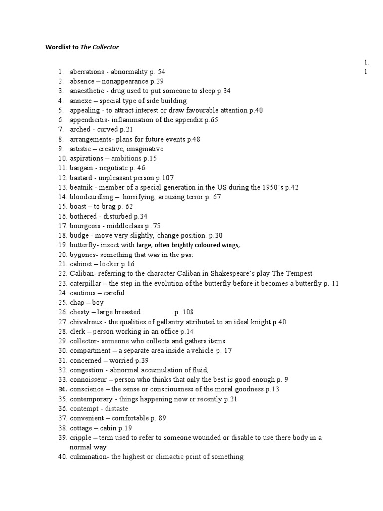 Vocabulary List for 