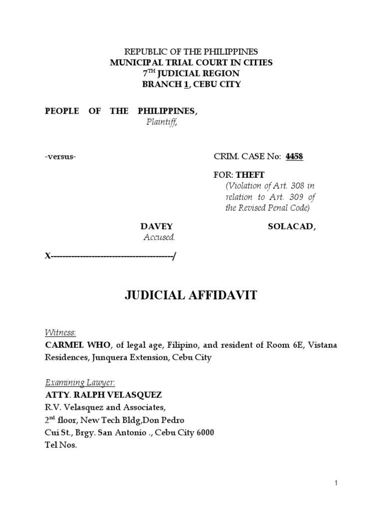 Judicial affidavit violation of art 308 in relation to art 309 of