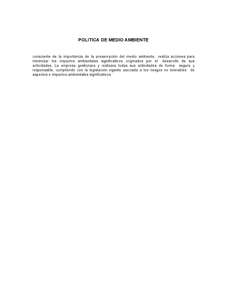 Politica de Medio Ambiente - Hoja 2 | PDF | Negocios | Ciencia y ...