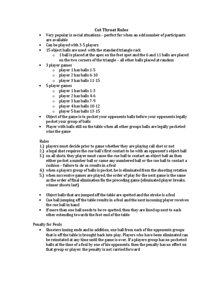 Cut Throat Rules PDF Athletic Sports Teams