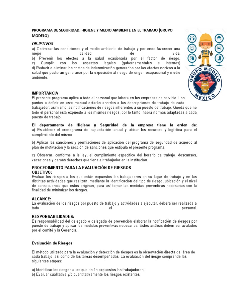 Programa de Seguridad y Salud Laboral | PDF | Seguridad | Higiene