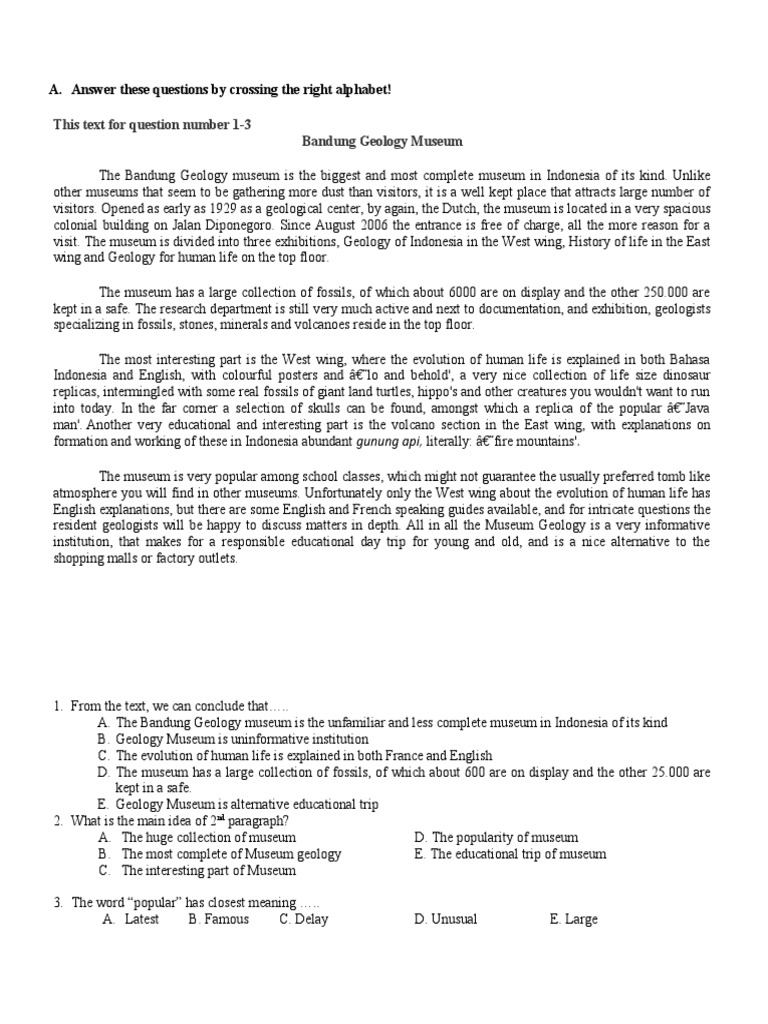 This Text For Question Number 1-3 Bandung Geology Museum: A. Answer ...