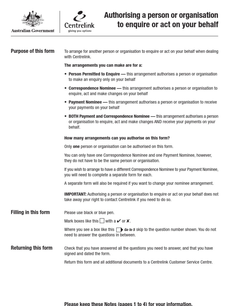 Centrelink Authorisation form ss313_1005en Social Institutions