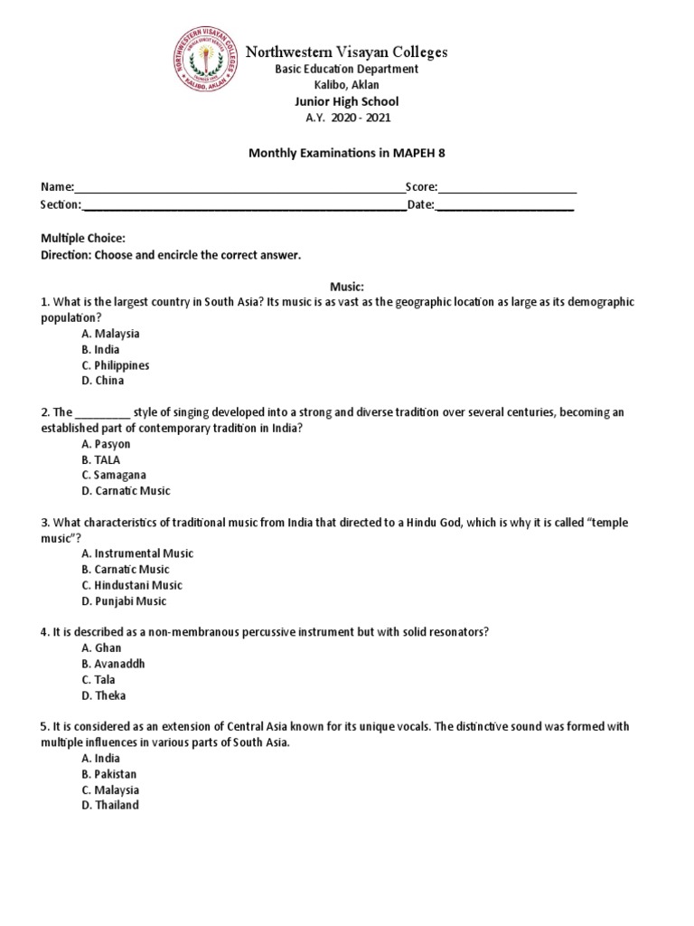 GRADE 8 Test Paper PDF Diseases And Disorders Public Health