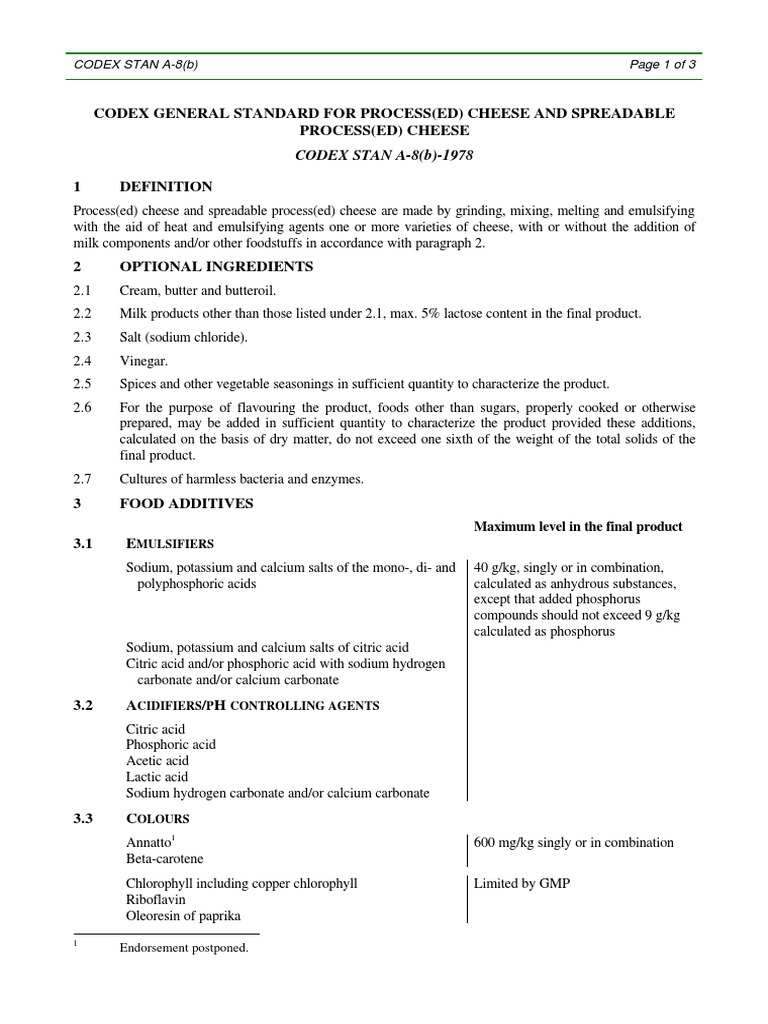 Codex Standard for Processed Cheese | PDF | Cheese | Salt