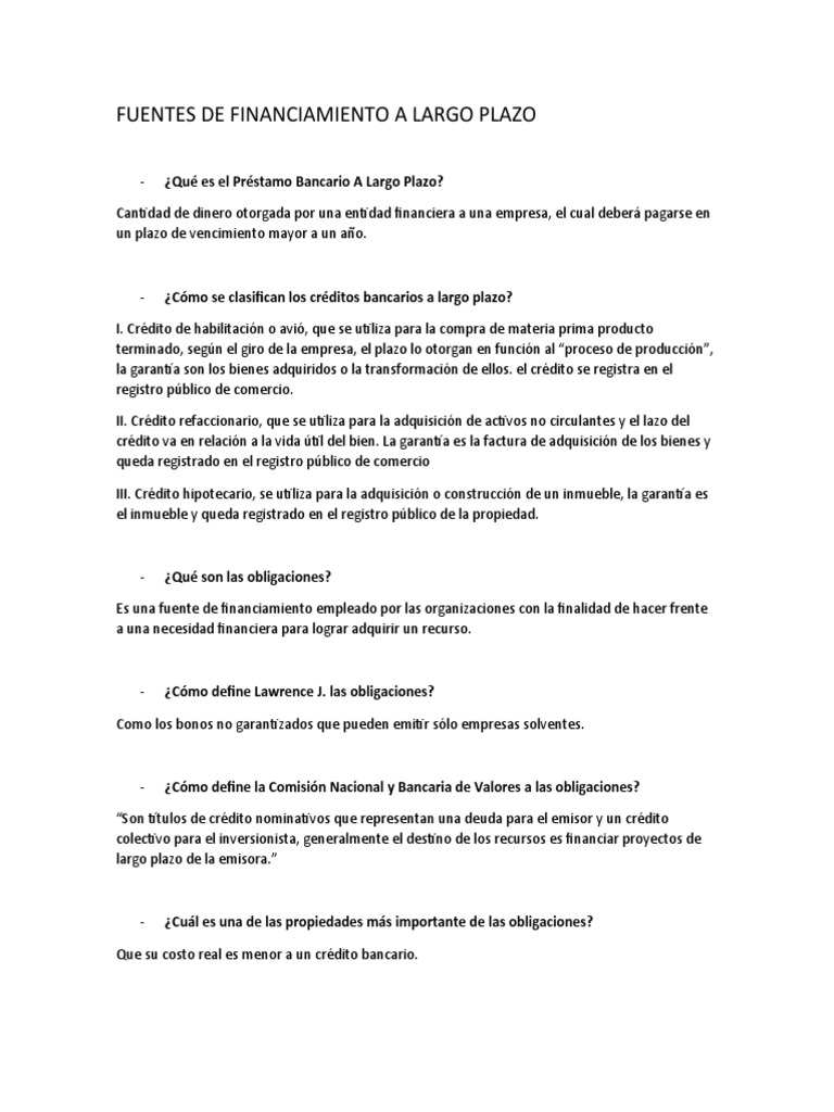 Fuentes de Financiamiento A Largo Plazo | PDF | Bancos | Interés