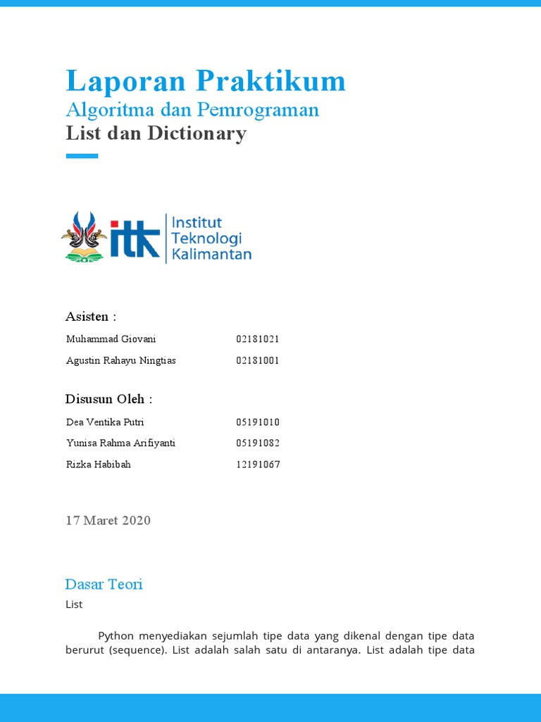 Praktikum List dan Dictionary Python | PDF | Metode & Bahan Ajar ...