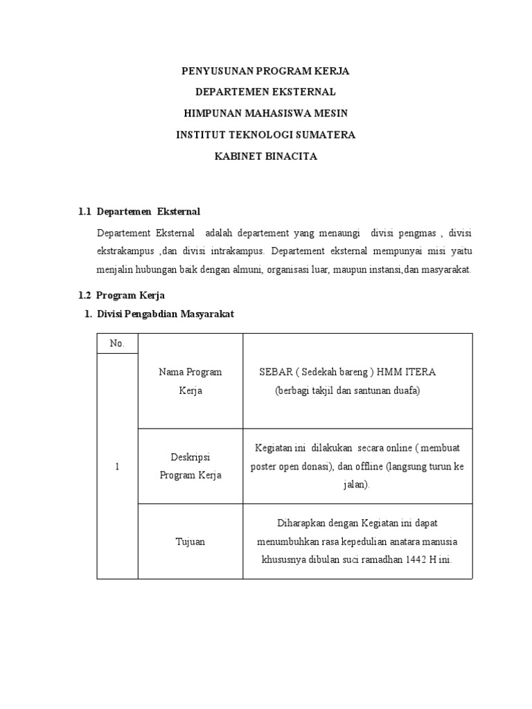 Program Kerja Departement Eksternal | PDF | Bisnis | Seni