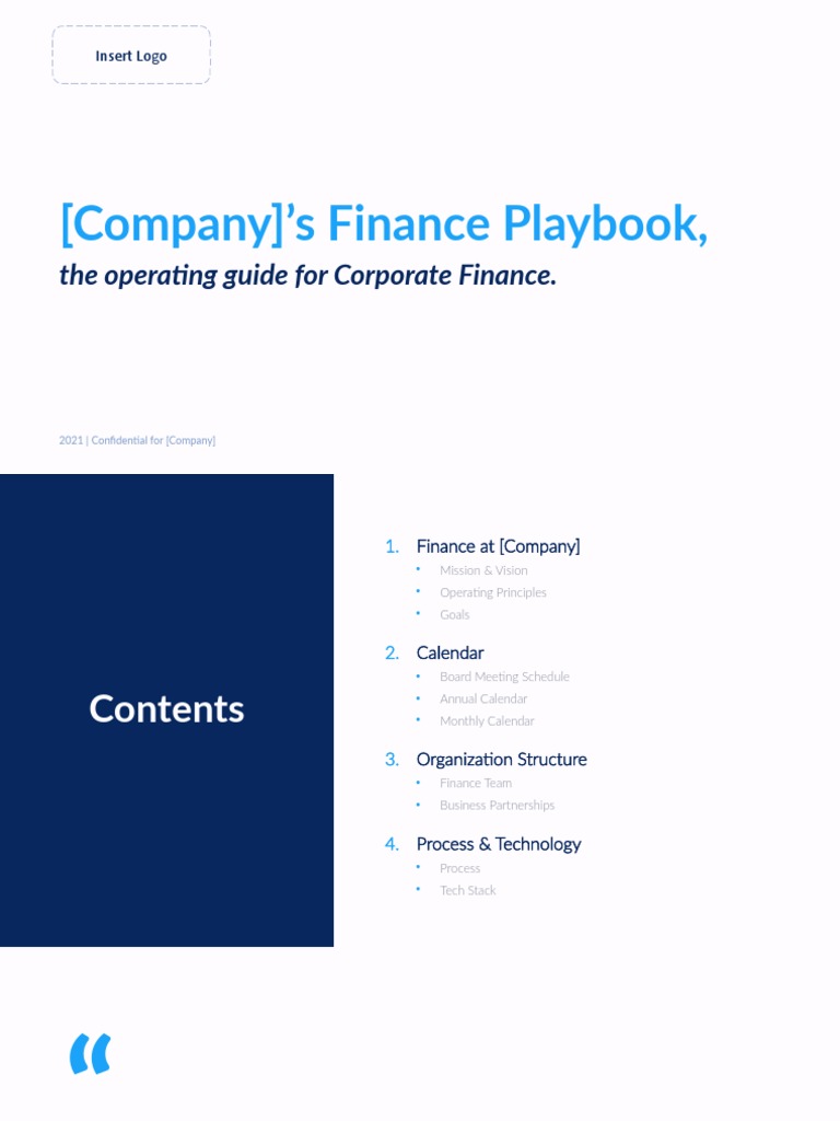 Finance Playbook Overview for Teams PDF Chief Financial Officer
