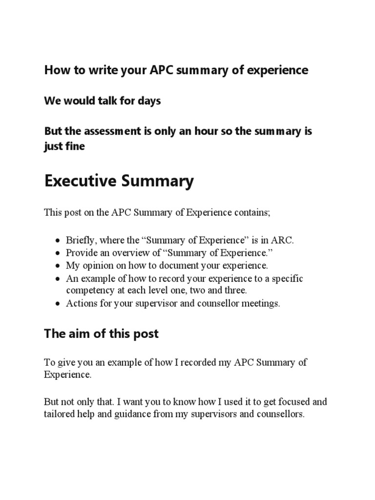 Writing Your APC Summary of Experience | PDF | Competence (Human ...